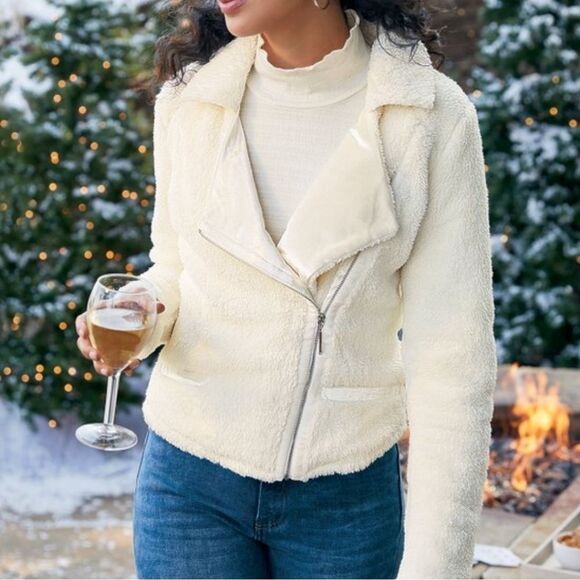 Soft Surroundings Mikka Moto Sherpa Jacket Full Zip Size Medium - Picture 2 of 10